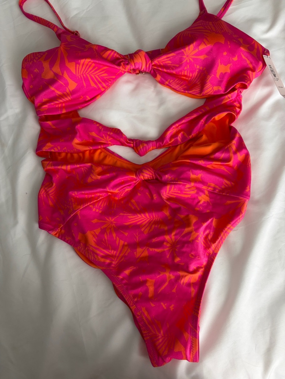 NWT Victoria’s Secret Hot Pink / Orange Floral Cut-Out One-Piece Swimsuit - Picture 4 of 13